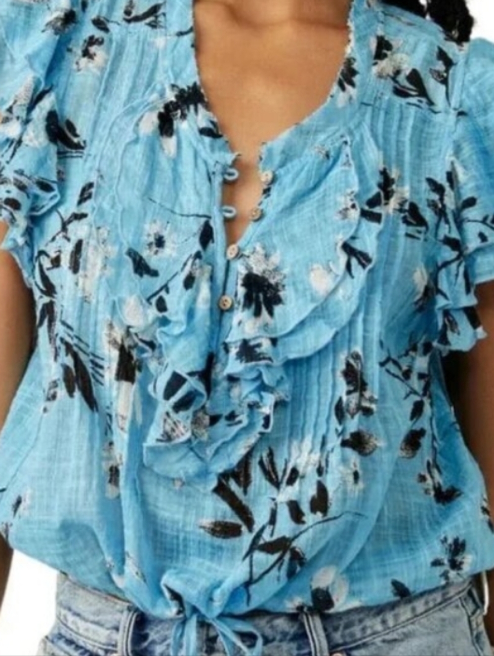 New Free People Top Women S Ruffle Gauze Light Weight Boho Coastal